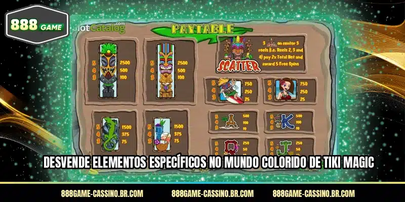 Desvende elementos específicos no mundo colorido de Tiki Magic